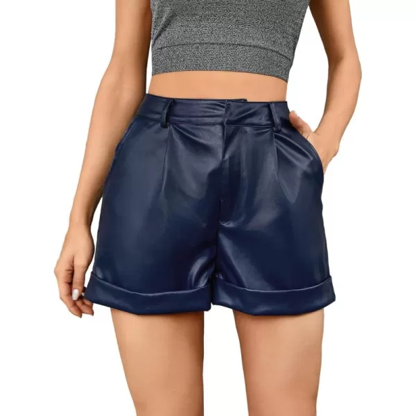 WDIRARA Women's High Waisted PU Leather Shorts Roll Hem Shorts with Pockets