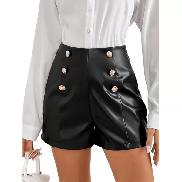 WDIRARA Women's High Waisted PU Leather Shorts Roll Hem Shorts with Pockets