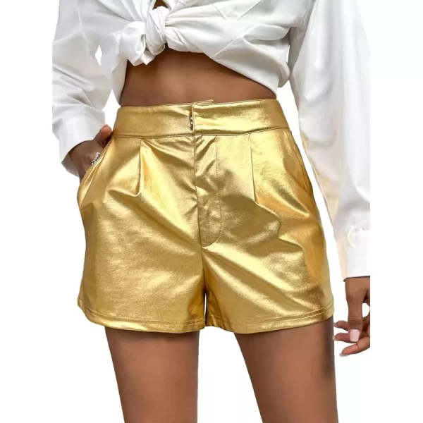 WDIRARA Women's High Waisted PU Leather Shorts Roll Hem Shorts with Pockets