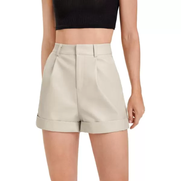 WDIRARA Women's High Waisted PU Leather Shorts Roll Hem Shorts with Pockets