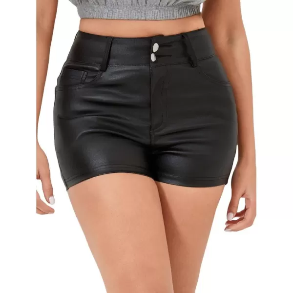 WDIRARA Women's High Waisted PU Leather Shorts Roll Hem Shorts with Pockets