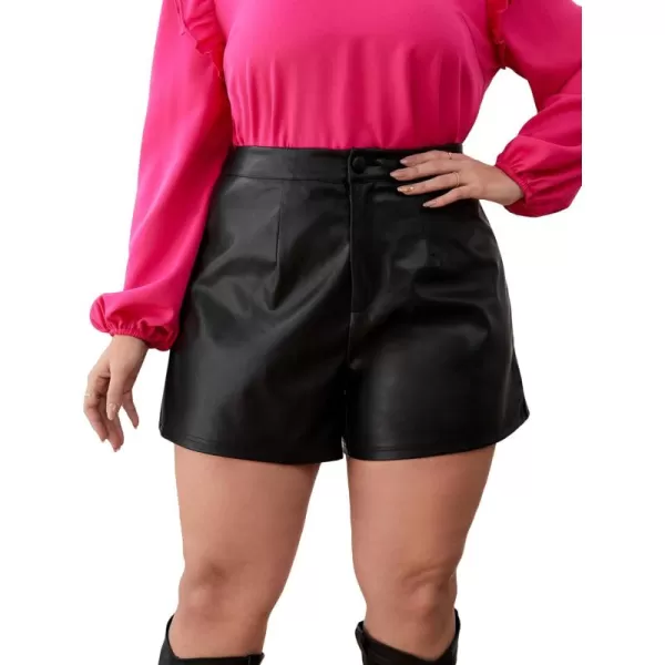 WDIRARA Women's High Waisted PU Leather Shorts Roll Hem Shorts with Pockets