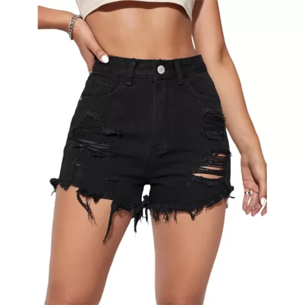 WDIRARA Women's High Waisted Raw Hem Distressed Ripped Casual Denim Shorts