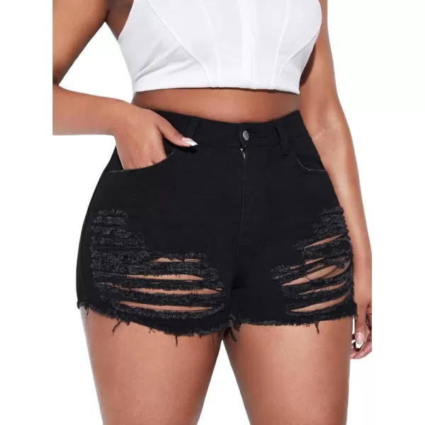 WDIRARA Women's High Waisted Raw Hem Distressed Ripped Casual Denim Shorts