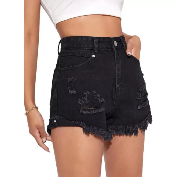 WDIRARA Women's High Waisted Raw Hem Distressed Ripped Casual Denim Shorts