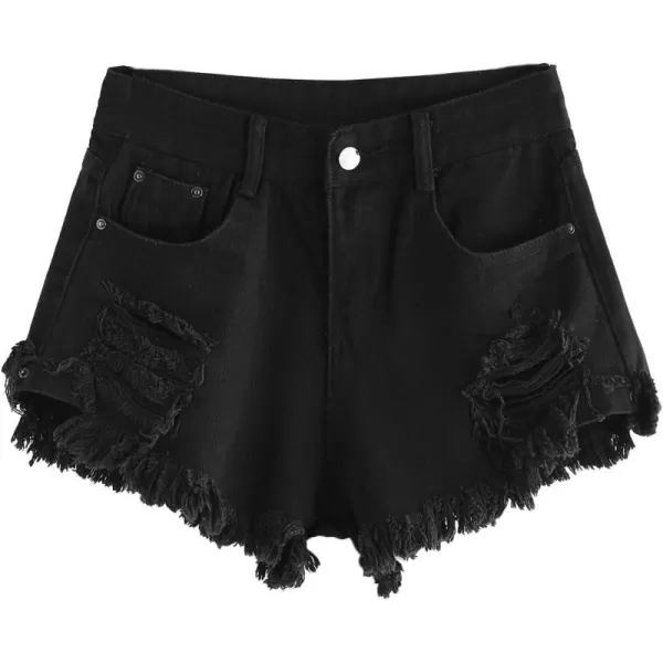 WDIRARA Women's High Waisted Raw Hem Distressed Ripped Casual Denim Shorts