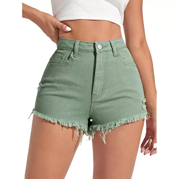 WDIRARA Women's High Waisted Raw Hem Distressed Ripped Casual Denim Shorts