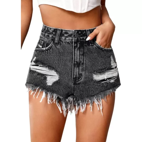 WDIRARA Women's High Waisted Raw Hem Distressed Ripped Casual Denim Shorts