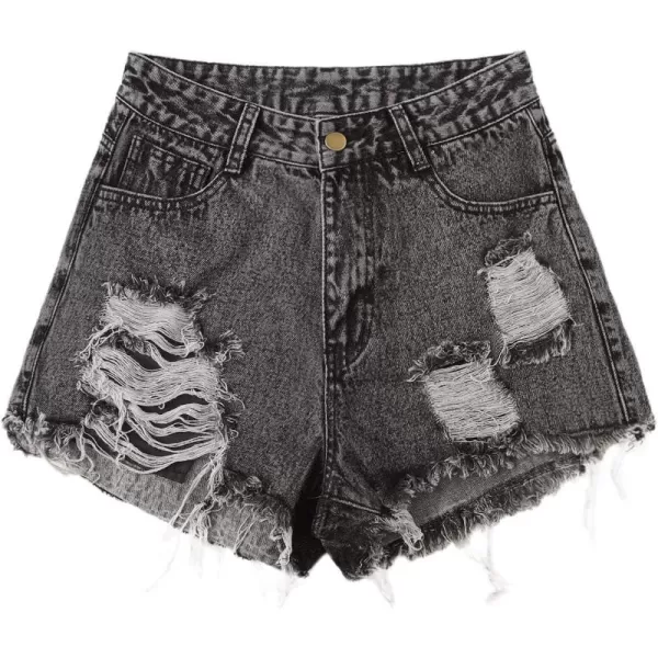 WDIRARA Women's High Waisted Raw Hem Distressed Ripped Casual Denim Shorts