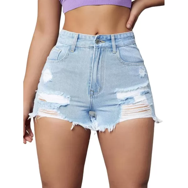 WDIRARA Women's High Waisted Raw Hem Distressed Ripped Casual Denim Shorts