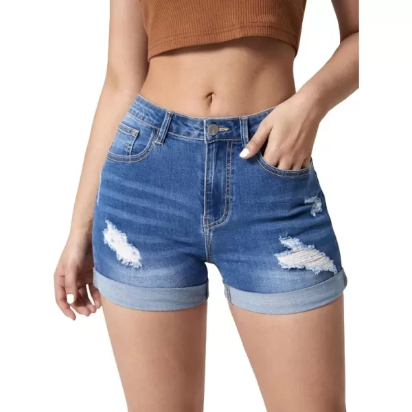 WDIRARA Women's High Waisted Raw Hem Distressed Ripped Casual Denim Shorts