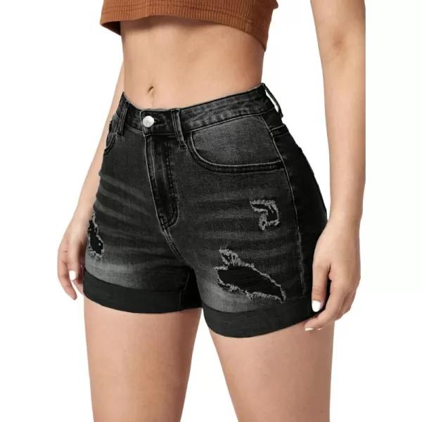 WDIRARA Women's High Waisted Raw Hem Distressed Ripped Casual Denim Shorts
