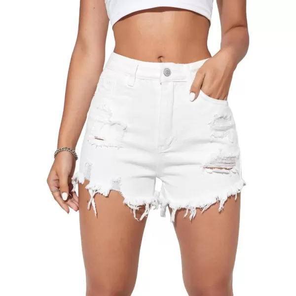 WDIRARA Women's High Waisted Raw Hem Distressed Ripped Casual Denim Shorts
