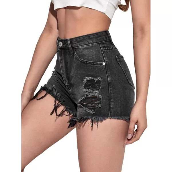 WDIRARA Women's High Waisted Raw Hem Distressed Ripped Casual Denim Shorts