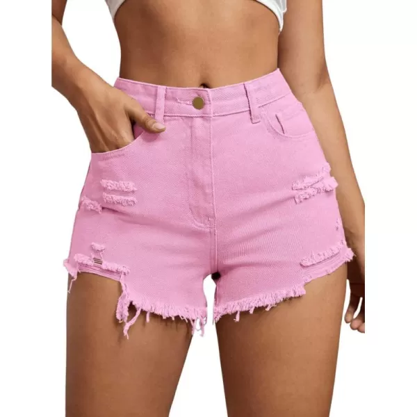 WDIRARA Women's High Waisted Raw Hem Distressed Ripped Casual Denim Shorts