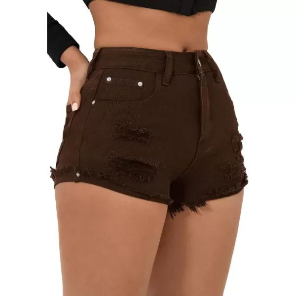 WDIRARA Women's High Waisted Raw Hem Distressed Ripped Casual Denim Shorts