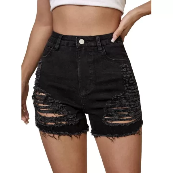 WDIRARA Women's High Waisted Raw Hem Distressed Ripped Casual Denim Shorts
