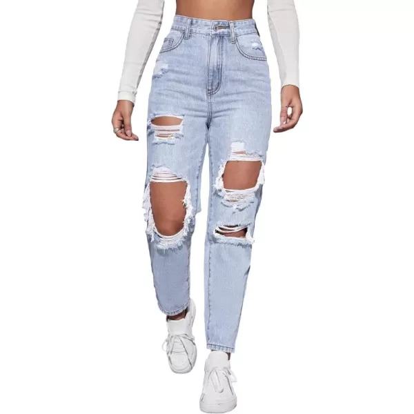 WDIRARA Women's High Waisted Ripped Raw Hem Skinny Jeans Distressed Cut Out Pants