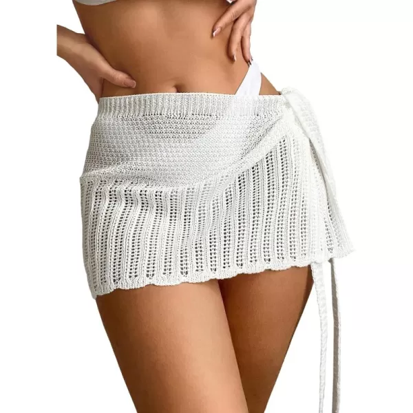 WDIRARA Women's Hollow Out Tie Side Bikini Cover Up Skirt See Through Solid Mini Beach Skirts