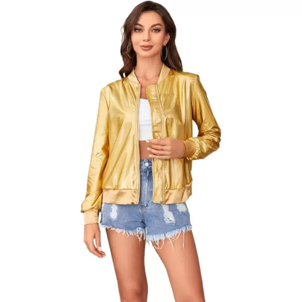 WDIRARA Women's Holographic Zipper Front Long Sleeve Baseball Bomber Jacket Outerwear