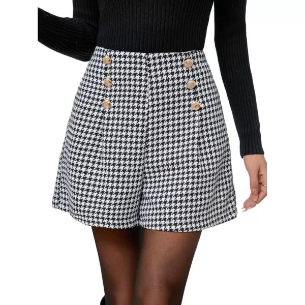 WDIRARA Women's Houndstooth High Waist Button Front Wide Leg Shorts Elegant Shorts