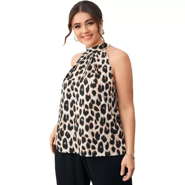 WDIRARA Women's Leopard Print Halter Top Shirt Casual Button Sleeveless Vest