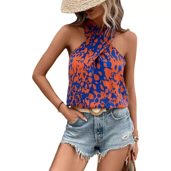 WDIRARA Women's Leopard Print Halter Top Shirt Casual Button Sleeveless Vest