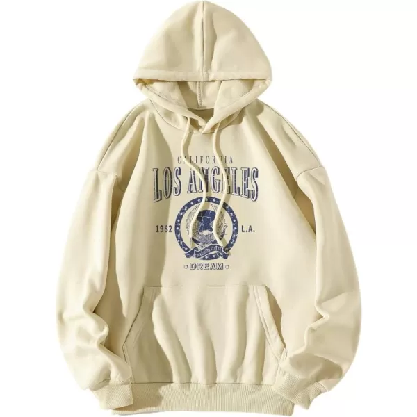 WDIRARA Women's Letter Graphic Print Pocket Drawstring Hoodie Sweatshirts Tops