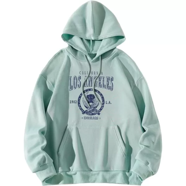 WDIRARA Women's Letter Graphic Print Pocket Drawstring Hoodie Sweatshirts Tops
