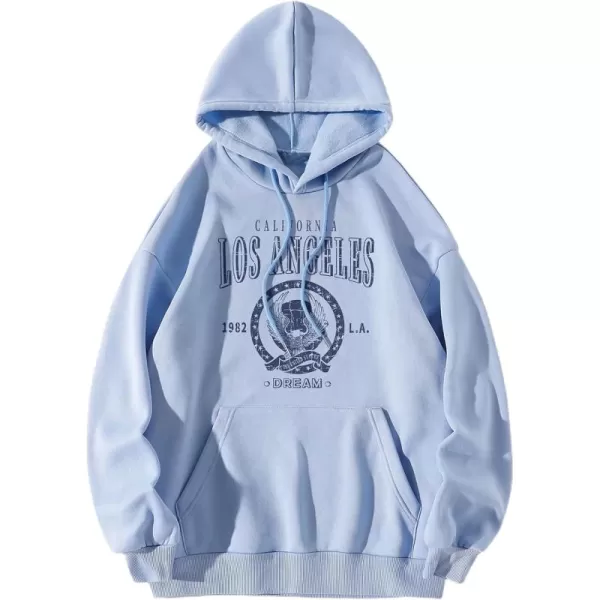 WDIRARA Women's Letter Graphic Print Pocket Drawstring Hoodie Sweatshirts Tops