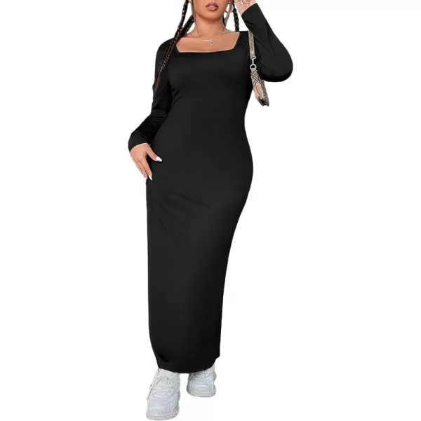 WDIRARA Women's Long Sleeve Basic Slit Daily Bodycon Slim Fit Casual Sweater Dress Midi Pencil Dress