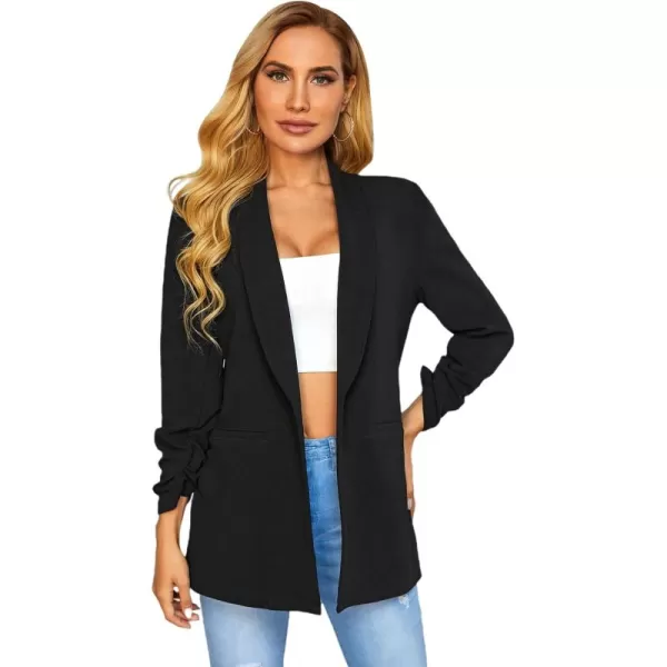 WDIRARA Women's Long Sleeve Open Front Blazer Casual Work Office Jacket