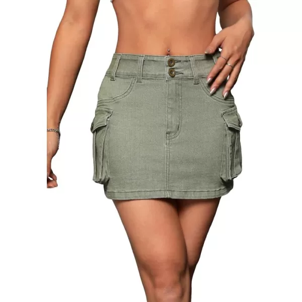 WDIRARA Women's Low Waist Button Bodycon Mini Cargo Denim Skirt with Pocket