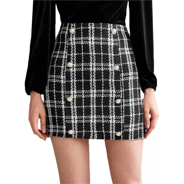 WDIRARA Women's Mid Waist Above Knee Casual Plaid Mini Skirt