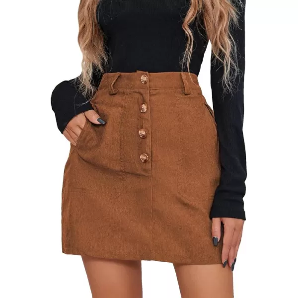 WDIRARA Women's Mid Waist Corduroy A-line Slim fit Button Casual Mini Skirt