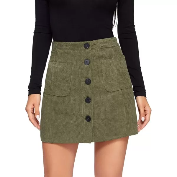 WDIRARA Women's Mid Waist Corduroy A-line Slim fit Button Casual Mini Skirt