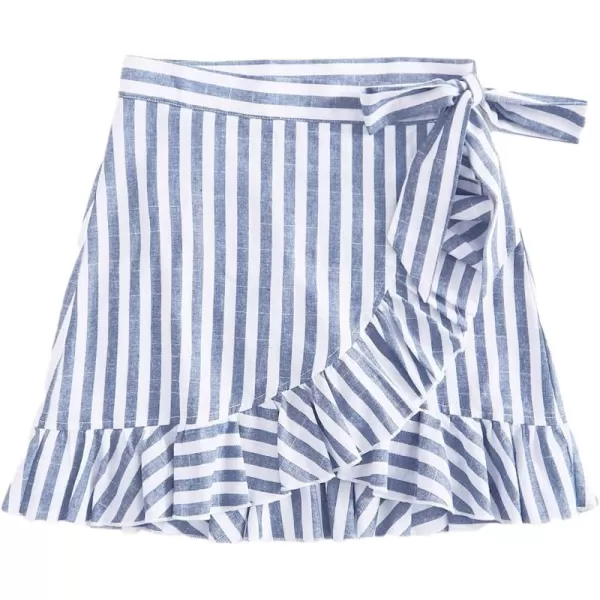 WDIRARA Women's Mid Waist Gingham Print Asymmetrical Wrap Knotted Skirt Black and White