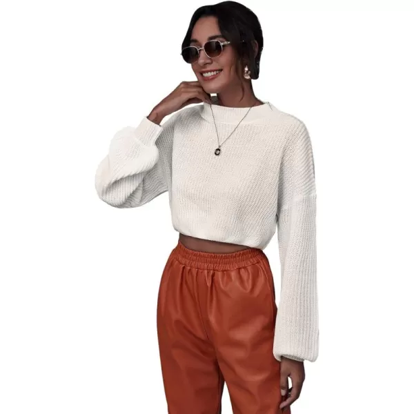 WDIRARA Women's Mock Neck Long Sleeve Crop Sweater Casual Rib Knit Top