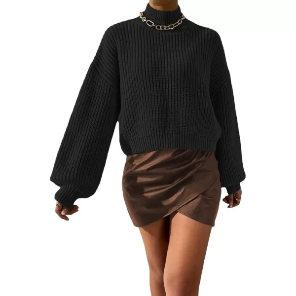 WDIRARA Women's Mock Neck Long Sleeve Crop Sweater Casual Rib Knit Top