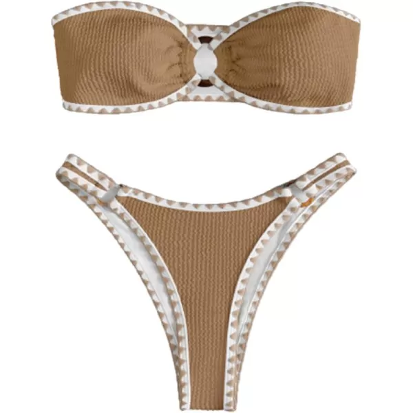 WDIRARA Women's O Ring Strapless Bandeau Bikini Swimsuit Cut Out Swimwear