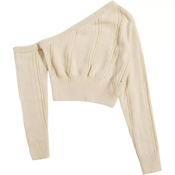 WDIRARA Women's One Shoulder Asymmetrical Neck Long Sleeve Crop Sweater Tops