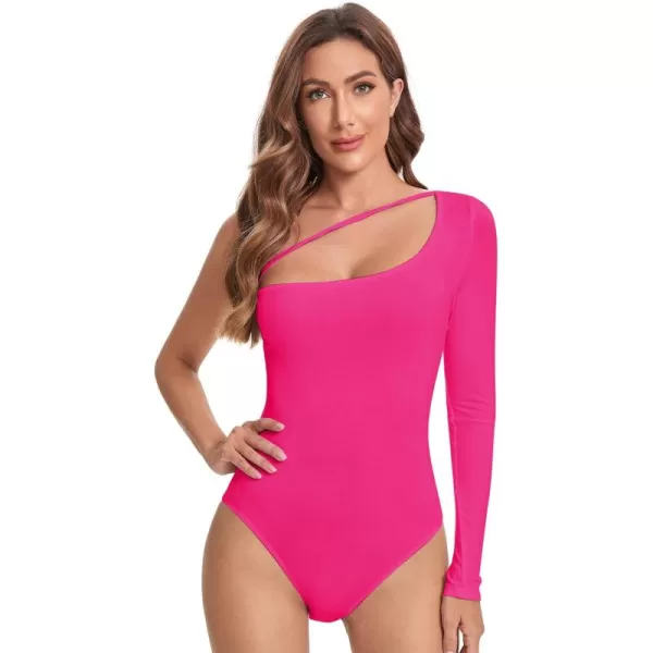 WDIRARA Women's One Shoulder Cutout Long Sleeve Elegant Skinny Bodysuit
