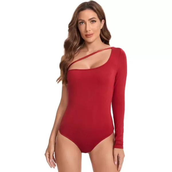 WDIRARA Women's One Shoulder Cutout Long Sleeve Elegant Skinny Bodysuit