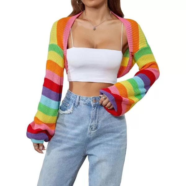 WDIRARA Women's Open Front Drop Shoulder Rib-Knit Long Sleeve Cropped Cardigan Shrug