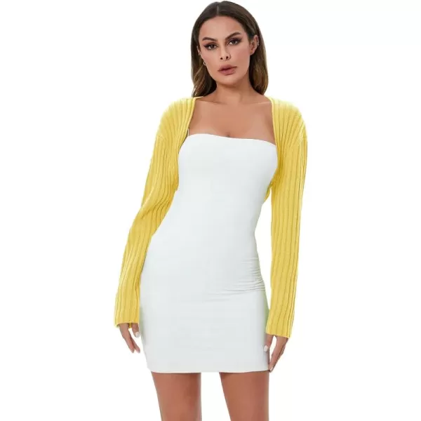 WDIRARA Women's Open Front Drop Shoulder Rib-Knit Long Sleeve Cropped Cardigan Shrug