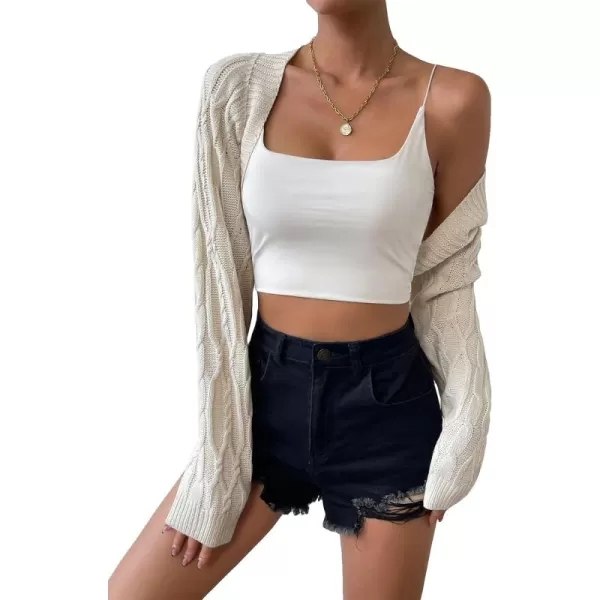 WDIRARA Women's Open Front Drop Shoulder Rib-Knit Long Sleeve Cropped Cardigan Shrug