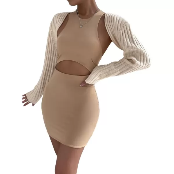 WDIRARA Women's Open Front Drop Shoulder Rib-Knit Long Sleeve Cropped Cardigan Shrug