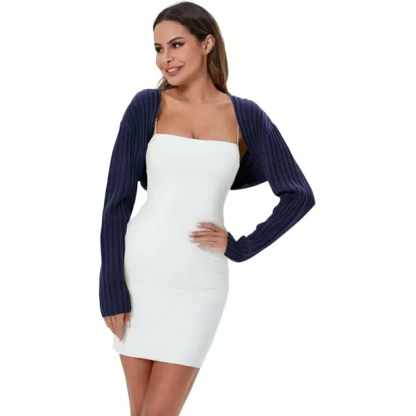 WDIRARA Women's Open Front Drop Shoulder Rib-Knit Long Sleeve Cropped Cardigan Shrug