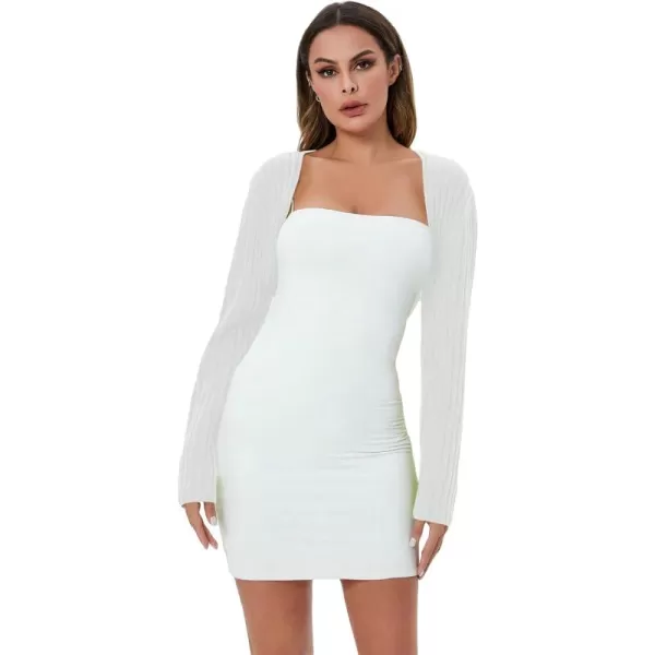 WDIRARA Women's Open Front Drop Shoulder Rib-Knit Long Sleeve Cropped Cardigan Shrug