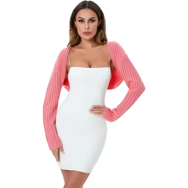WDIRARA Women's Open Front Drop Shoulder Rib-Knit Long Sleeve Cropped Cardigan Shrug